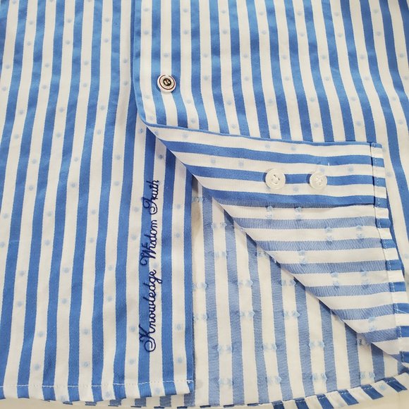 Robert Graham Dress Shirt Men Medium 15.5 / 39 Blue Striped Tailored Fit Vintage - Picture 8 of 16